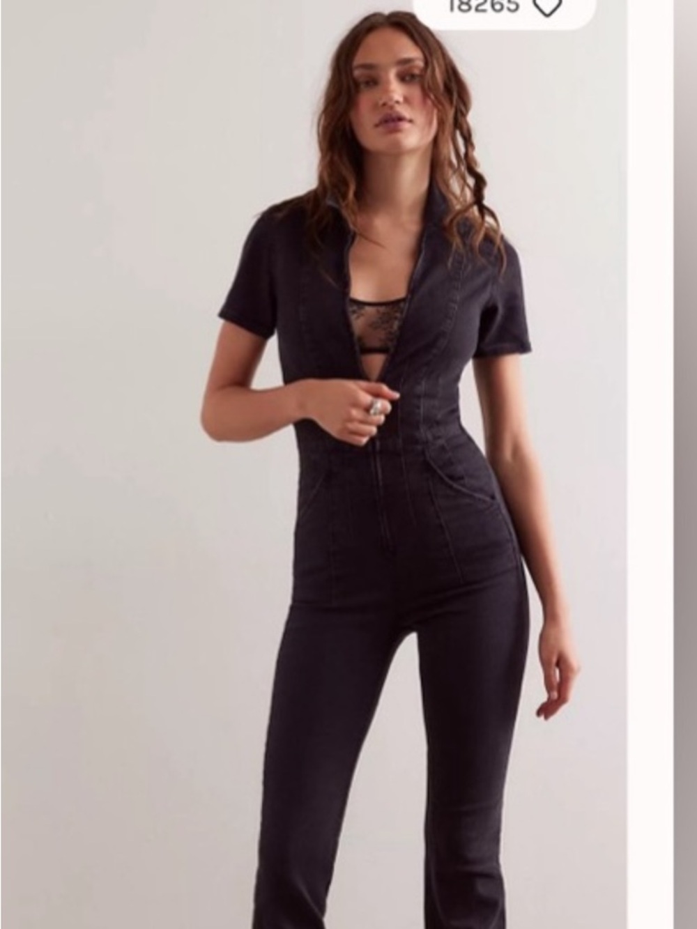 Free People Jayde Fitted Short-Sleeve flare Jumpsuit